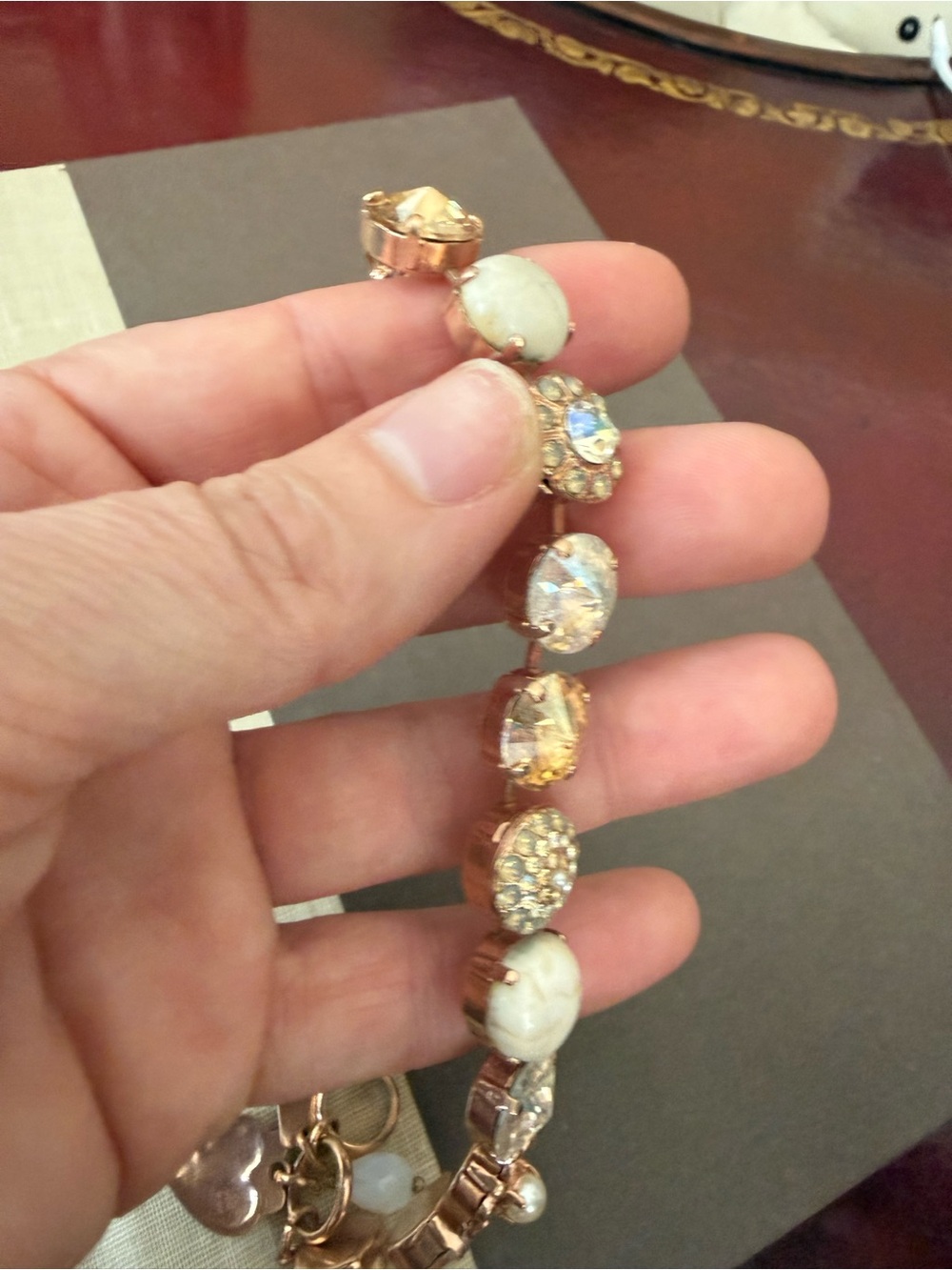 Mariana Jewelry Rose Gold and Ivory Mineral Stones Crystal Bracelet Color M3911 - Picture 7 of 8